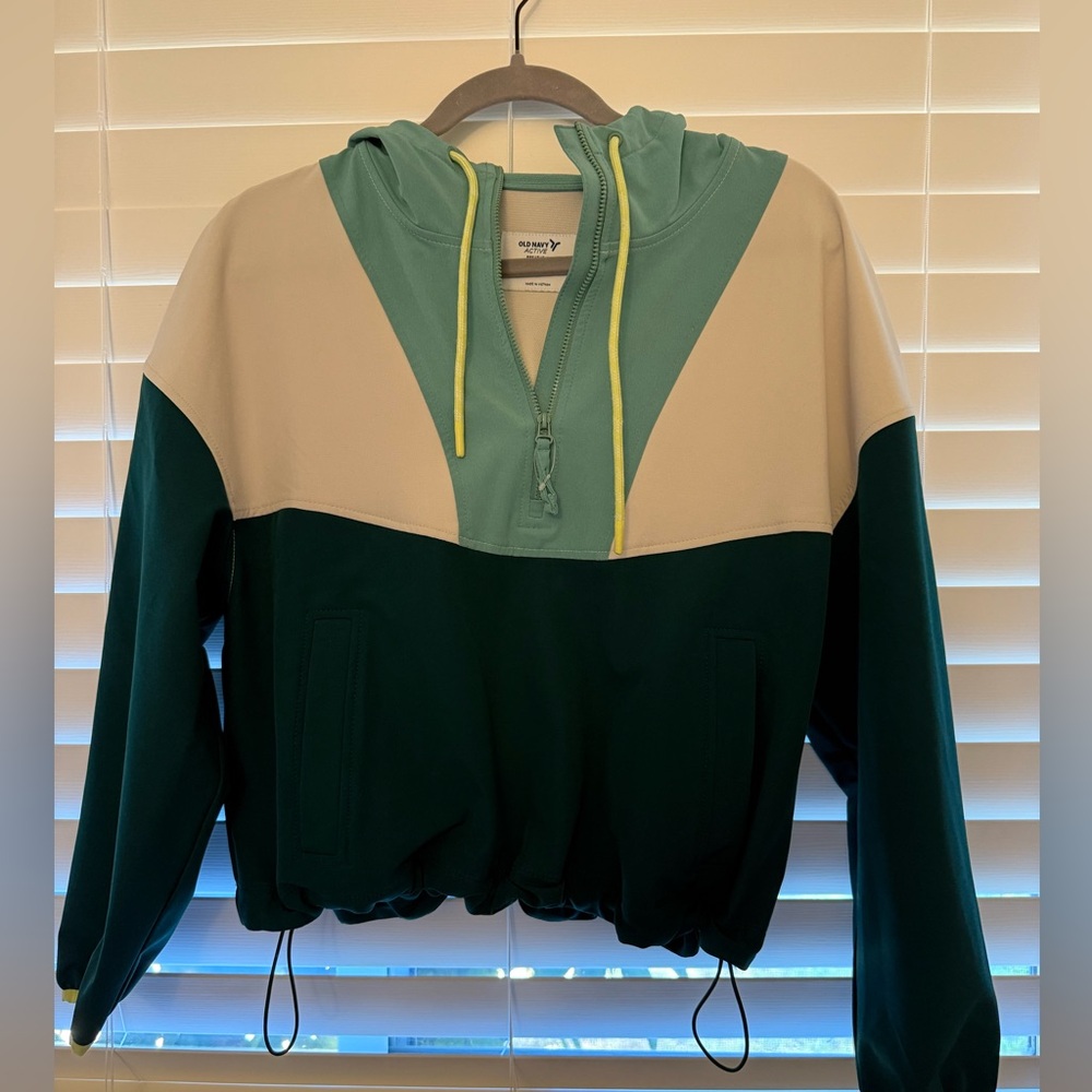 Old Navy Active Teal and Cream Hoodie with Yellow Accents